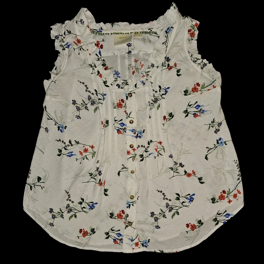 Maeve Anthropologie Floral Ruffle Blouse Boho Cottagecore Button Front Top Sz 4 - Picture 6 of 13